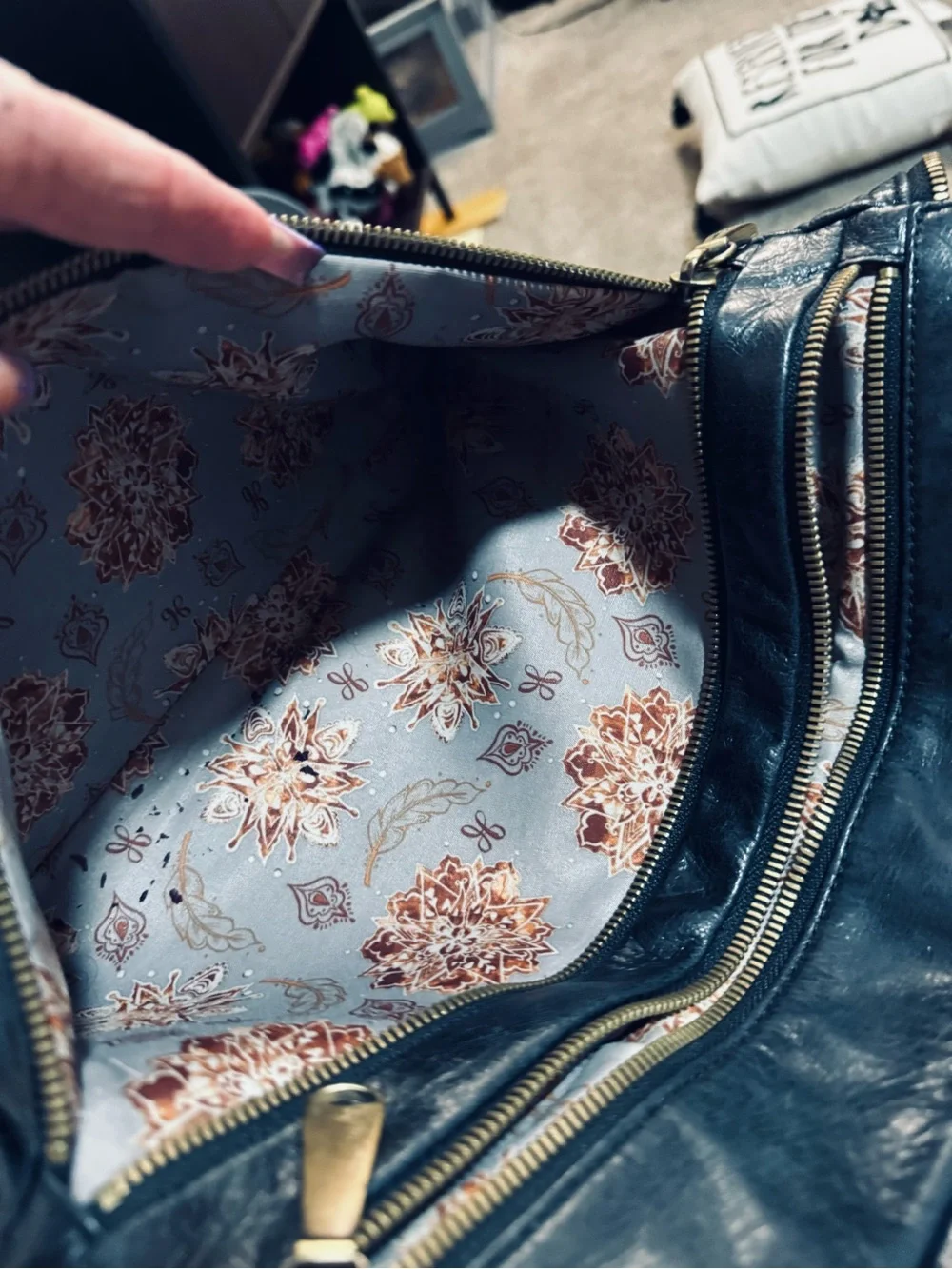 HOBO Blue and Brown Floral Lined Shoulder Bag with HOBO wallet